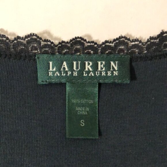 Lauren Ralph Lauren Dark Navy V-neck Black Lace-Trimmed Nightgown Dress sz Small - Picture 9 of 11